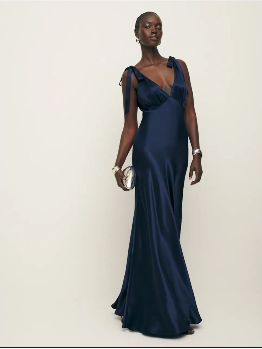 NWT Reformation Pernille Silk Maxi Dress Navy Blue Small - Picture 15 of 17